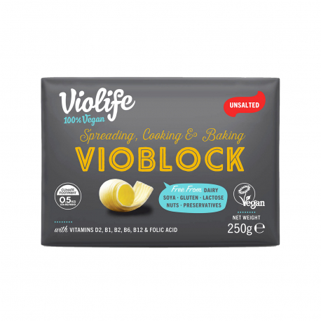 Violife προϊόν επάλειψης φυτικό vioblock χωρίς σόγια, χωρίς γαλακτοκομικά - ανάλατο - χωρίς γλουτένη, χωρίς λακτόζη, vegan (250g)