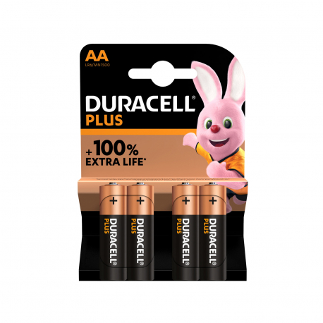 Duracell μπαταρίες αλκαλικές plus +100% extra plus ΑΑ (4τεμ.)