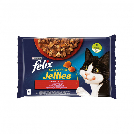 Felix τροφή γάτας sensations jellies με βοδινό & κοτόπουλο σε ζελέ (4x85g)