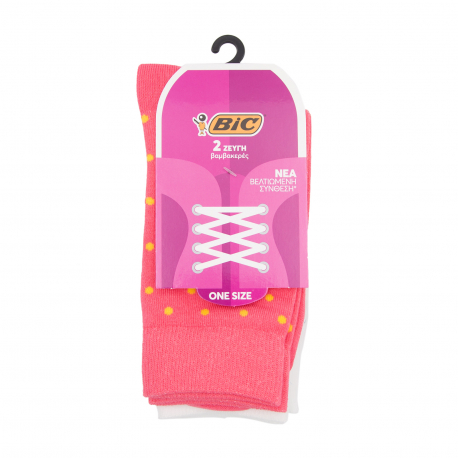 BIC κάλτσα γυναικεία βαμβακερή amelia one size/ πουά ροζ άσπρο/ 2 ζεύγη