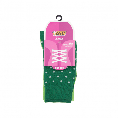 BIC κάλτσα γυναικεία βαμβακερή amelia one size/ πουά πράσινο λαχανί/ 2 ζεύγη