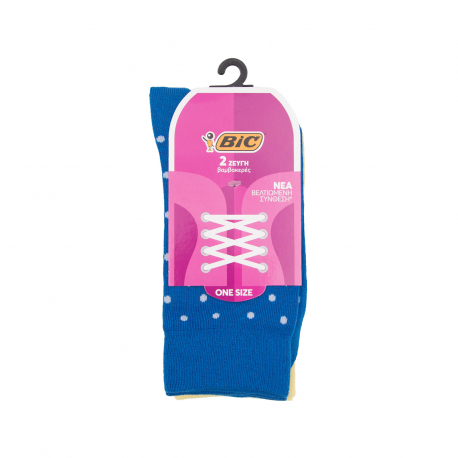 BIC κάλτσα γυναικεία βαμβακερή amelia one size/ πουά μπλε/ 2 ζεύγη