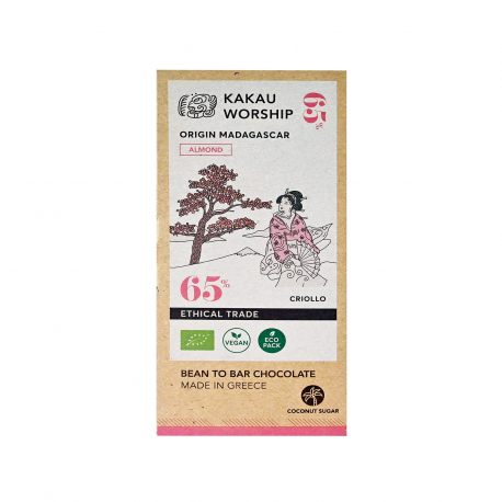 Kakau worship σοκολάτα υγείας almond - βιολογικό, χωρίς γλουτένη, vegan (75g)