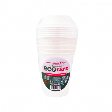 Ecocare ποτήρια μίας χρήσης με καπάκι βιοδιασπώμενα από ζαχαροκάλαμο 260ml (6τεμ.)