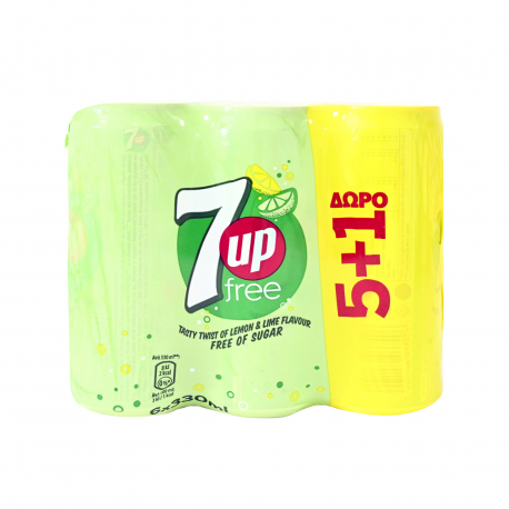 7up αναψυκτικό free lemon & lime - χωρίς ζάχαρη (330ml) (5+1)