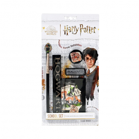 Hogwarts school set Harry Potter περιέχει μολύβι, χάρακα, γόμα, ξύστρα, notebook