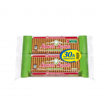 Παπαδοπούλου μπισκότα Μιράντα λιγότερη ζάχαρη (2x250g) (-0.3€)