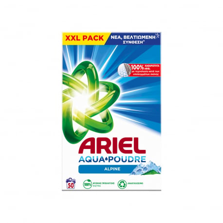 Ariel σκόνη απορρυπαντικό πλυντηρίου ρούχων aqua poudre alpine 3250gr (50μεζ.)