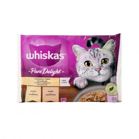 Whiskas τροφή γάτας pure delight τρυφερά κομμάτια πουλερικών σε ζελέ (4x85g)