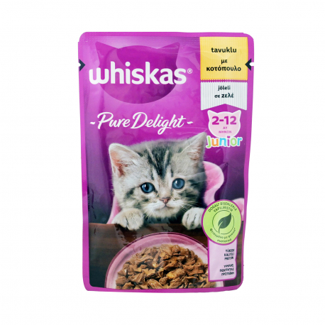 Whiskas τροφή γάτας pure delight junior με κοτόπουλο σε ζελέ (85g)