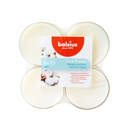 Bolsius κεριά ρεσώ αρωματικά fresh cotton 8 ωρών (8τεμ.)