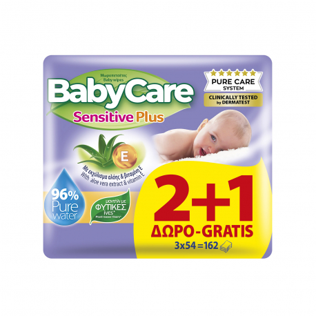 Babycare μωροπετσέτες plus sensitive (54τεμ.) (2+1)