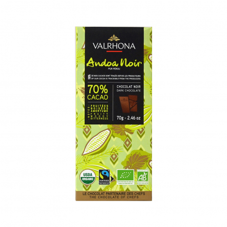 Valrhona σοκολάτα υγείας andoa noir 70% κακάο - βιολογικό (70g)