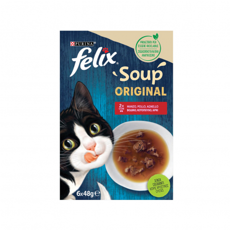 Felix τροφή γάτας soup original βοδινό, κοτόπουλο, αρνί (6x48g)