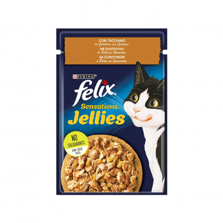 Felix τροφή γάτας sensations jellies γαλοπούλα/ σπανάκι (85g)