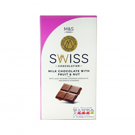 M&S food σοκολάτα γάλακτος swiss fruit & nut (150g)