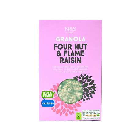 M&S food νιφάδες βρώμης granola four nut & flame raisin - vegan (500g)