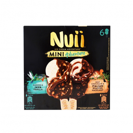 Nuii παγωτό πολυσυσκευασία mini adventure almond/ hazelnut ξυλάκι (6x42g)