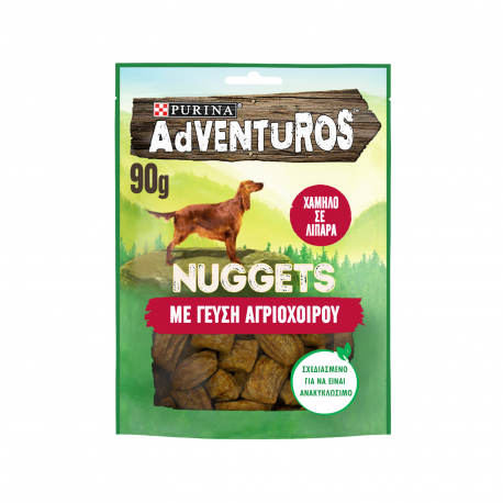 Purina τροφή σκύλου συμπληρωματική adventuros nuggets γεύση αγριόχοιρου (90g)