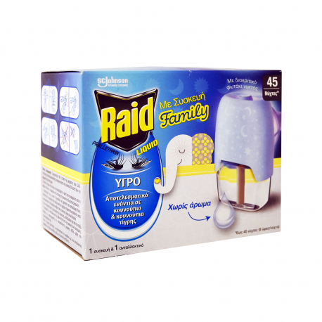 Raid συσκευή εντομοαπωθητική & ανταλλακτικό υγρό liquid χωρίς άρωμα 45 νύχτες (27ml)