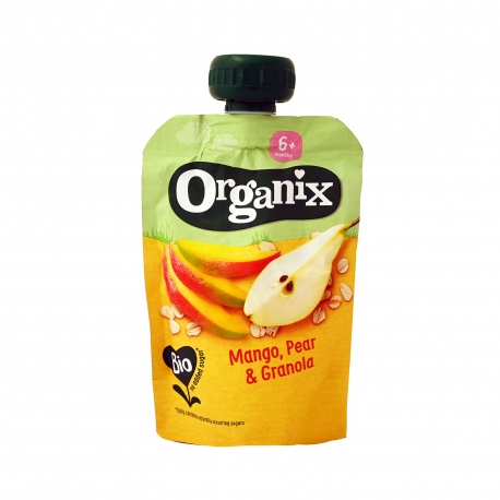 Organix πουρές φρούτων παιδικός με βρώμη - μάνγκο - αχλάδι - βιολογικό, χωρίς προσθήκη ζάχαρης, προϊόντα που μας ξεχωρίζουν 6+ μηνών (100g)