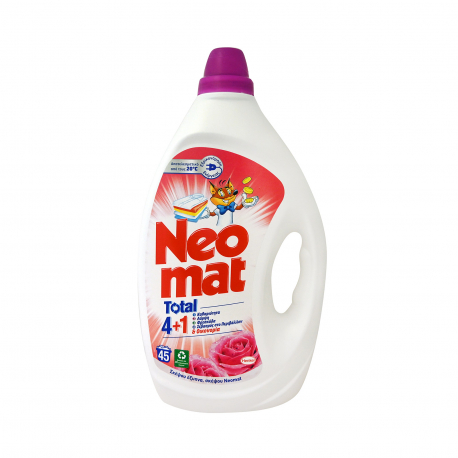 Neomat υγρό απορρυπαντικό πλυντηρίου ρούχων gel total 4+1 άνθη τριανταφυλλιάς 2,025lt (45μεζ.)