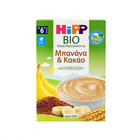 Hipp κρέμα δημητριακών σε σκόνη παιδική μπανάνα & κακάο - βιολογικό, χωρίς προσθήκη ζάχαρης 6+ μηνών (200g)