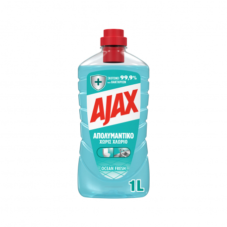 Ajax υγρό καθαριστικό & απολυμαντικό επιφανειών χωρίς χλώριο ocean fresh (1lt)