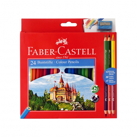 Faber castell ξυλομπογιές + ξύστρα κάστρο (24τεμ.) (+3 ξυλομποιγιες + ξύστρα δώρο)