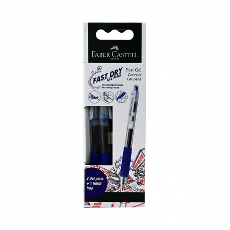 Faber castell στυλό & 2 ανταλλακτικά fast dry gel pens μπλε