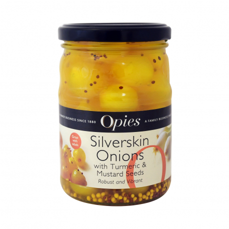 Opies τουρσί silverskin onions turmeric & mustard seeds (370g)