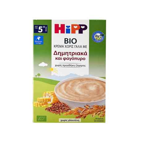 Hipp κρέμα παιδική σε σκόνη χωρίς γάλα, με δημητριακά & φαγόπυρο - βιολογικό, χωρίς γλουτένη, χωρίς προσθήκη ζάχαρης, νέο προϊόν 5+ μηνών (200g)