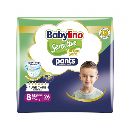 Babylino πάνες βρακάκι παιδικές sensitive No. 8/ 20+ kg (26τεμ.)
