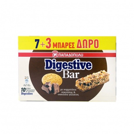 Παπαδοπούλου μπάρα δημητριακών digestive bar με κομματάκια σοκολάτας & σοκολάτα γάλακτος (7x28g+3Δ)
