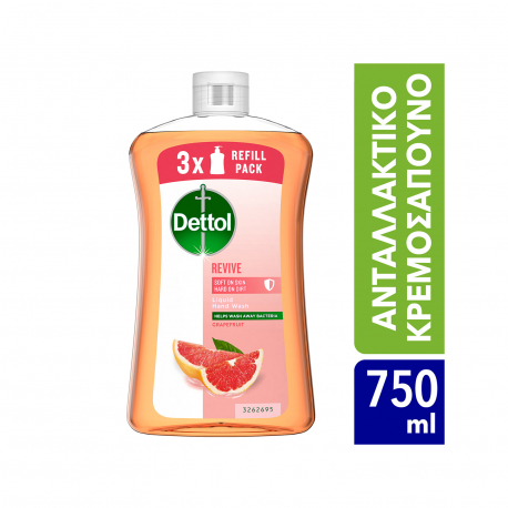 Dettol υγρό κρεμοσάπουνο ανταλλακτικό soft on skin αντιβακτηριδιακό/ grape fruit (750ml)