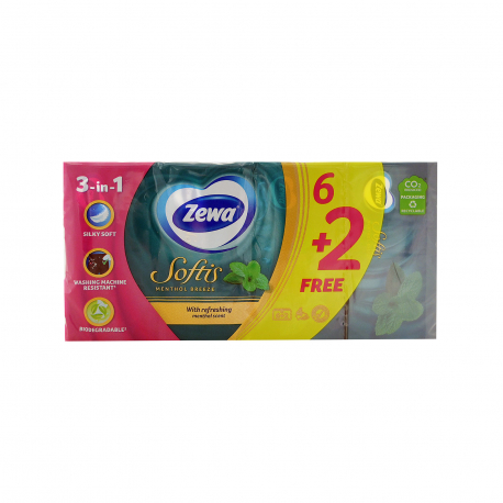 Zewa χαρτομάντηλα τσέπης softis menthol breeze (24g) (6+2)
