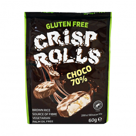 Crisp rolls σνακ ρυζιού choco 70% cocoa - χωρίς γλουτένη, νέο προϊόν (60g)