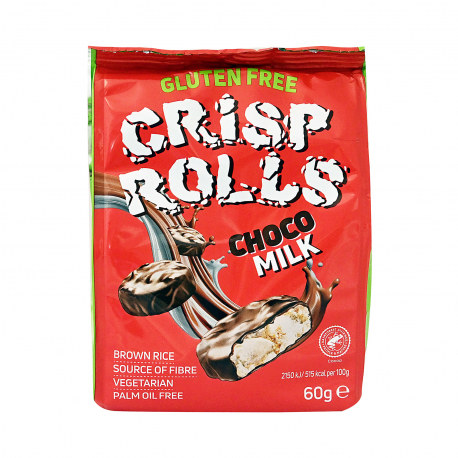 Crisp rolls σνακ ρυζιού choco milk - χωρίς γλουτένη, νέο προϊόν (60g)