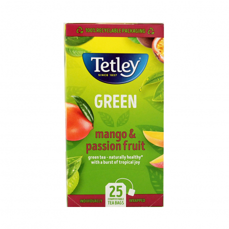 Tetley τσάι πράσινο mango & passion fruit - νέο προϊόν (25φακ.)