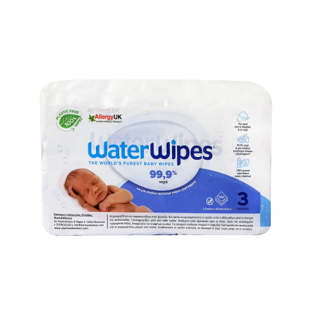 Waterwipes μωρομάντηλα 100% plastic free 99,9% water άοσμα - οικολογικά 0+ μηνών (3x48τεμ.)