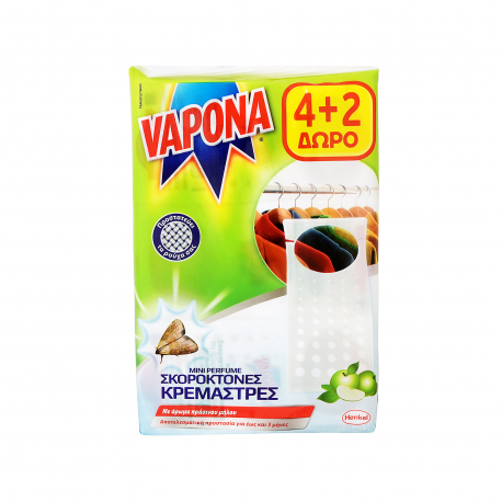 Vapona σκοροκτόνο κρεμάστρα άρωμα πράσινου μήλου - νέο προϊόν (4τεμ.) (2τεμ. περισσότερο προϊόν)