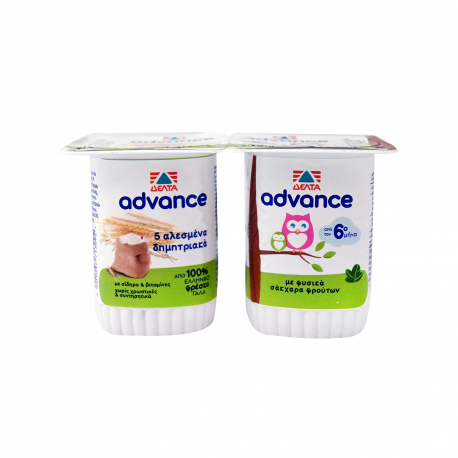 Δέλτα επιδόρπιο γιαουρτιού παιδικό advance 5 αλεσμένα δημητριακά (2x140g)