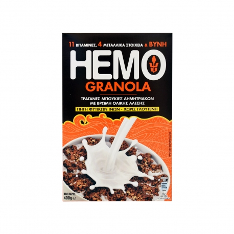 Hemo μπουκιές δημητριακών crunchy granola με βρώμη ολικής άλεσης - χωρίς γλουτένη (400g)