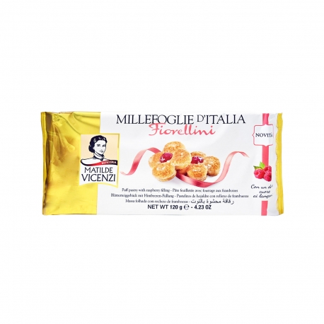 Matilde Vicenzi μπισκότα σφολιατίνες fiorellini με γέμιση βατόμουρο (120g)