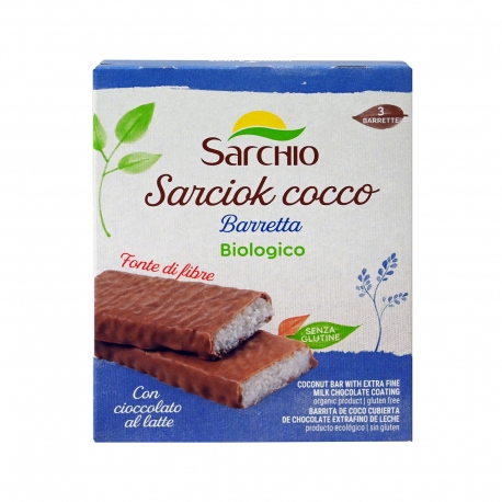 Sarchio μπάρα καρύδας με επικάλυψη σοκολάτας γάλακτος - βιολογικό, χωρίς γλουτένη, προϊόντα που μας ξεχωρίζουν (3x30g)