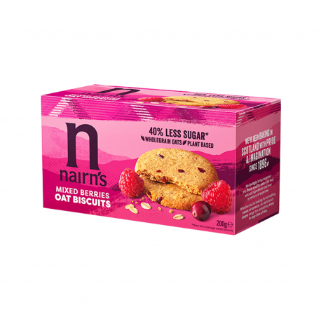 Nairn's μπισκότα βρώμης 40% less sugar mixed berries - vegan, προϊόντα που μας ξεχωρίζουν (200g)