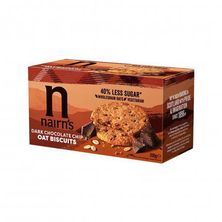 Nairn's μπισκότα βρώμης 40% less sugar dark chocolate chip - vegetarian, προϊόντα που μας ξεχωρίζουν (200g)