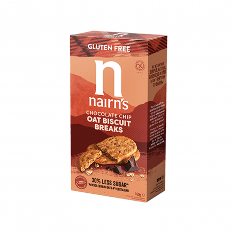 Nairn's μπισκότα biscuit breaks chocolate chip - χωρίς γλουτένη, vegetarian, προϊόντα που μας ξεχωρίζουν (160g)
