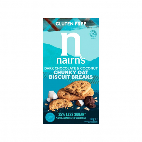 Nairn's μπισκότα βρώμης 35% less sugar /  biscuit breaks chunky oats, dark chocolate & coconut - χωρίς γλουτένη, vegetarian (160g)