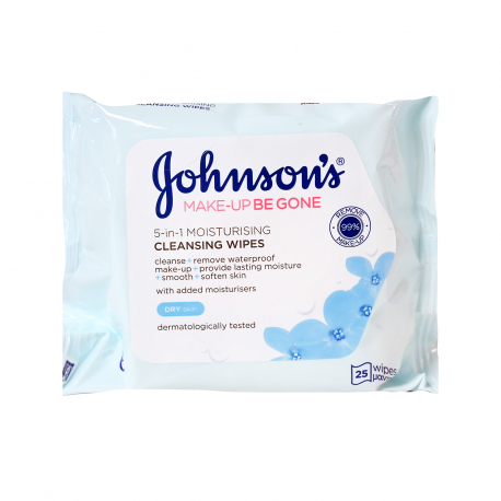 Johnson's υγρά μαντηλάκια ντεμακιγιάζ make up be gone dry skin (25τεμ.)